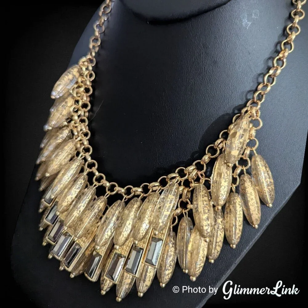 NY & Co Statement Necklace – Gold Speckled Beads & Hematite Rhinestones